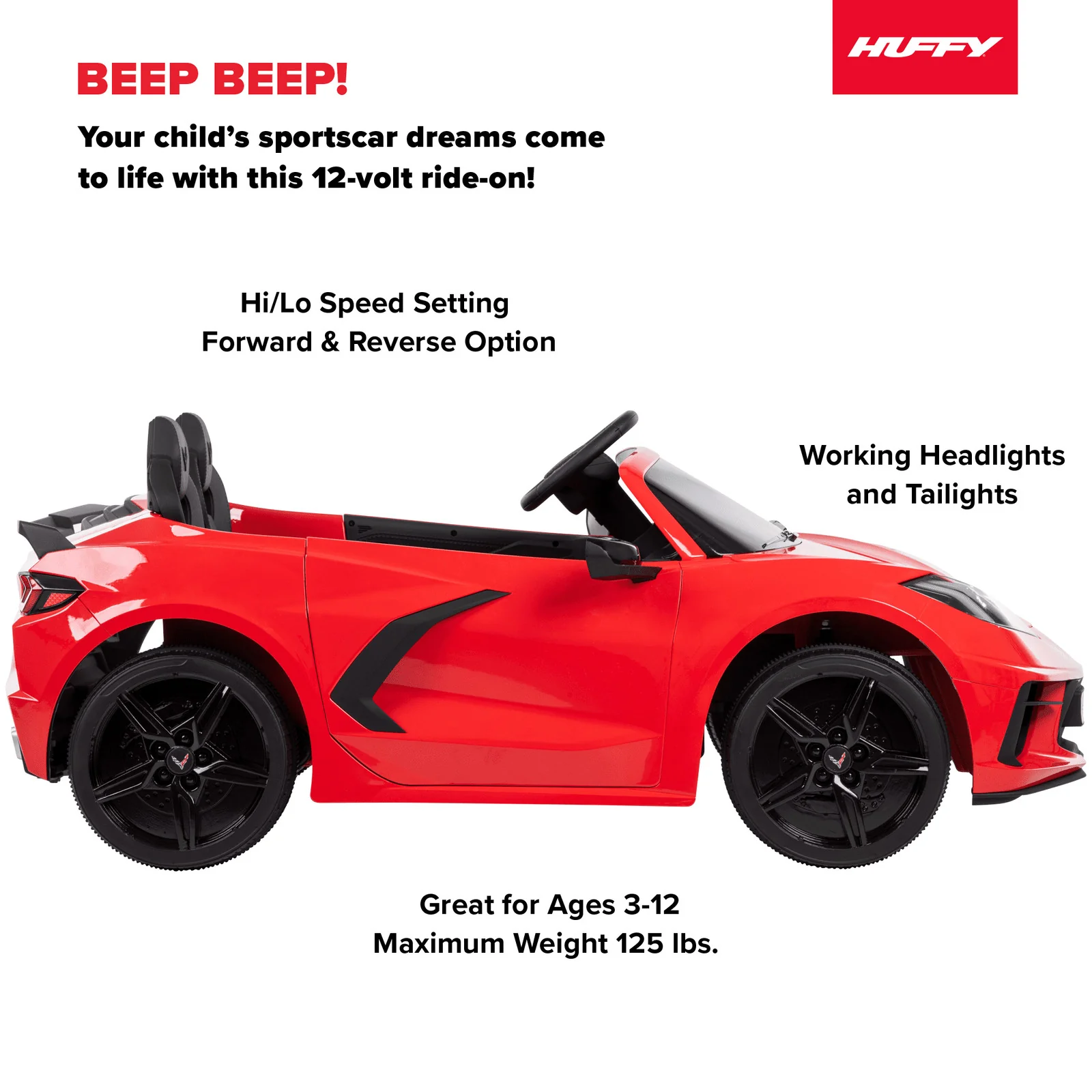 Licensed Corvette C8 Stingray ZR1 12V Ride-On Toy Car with Engine Sounds - Image 2