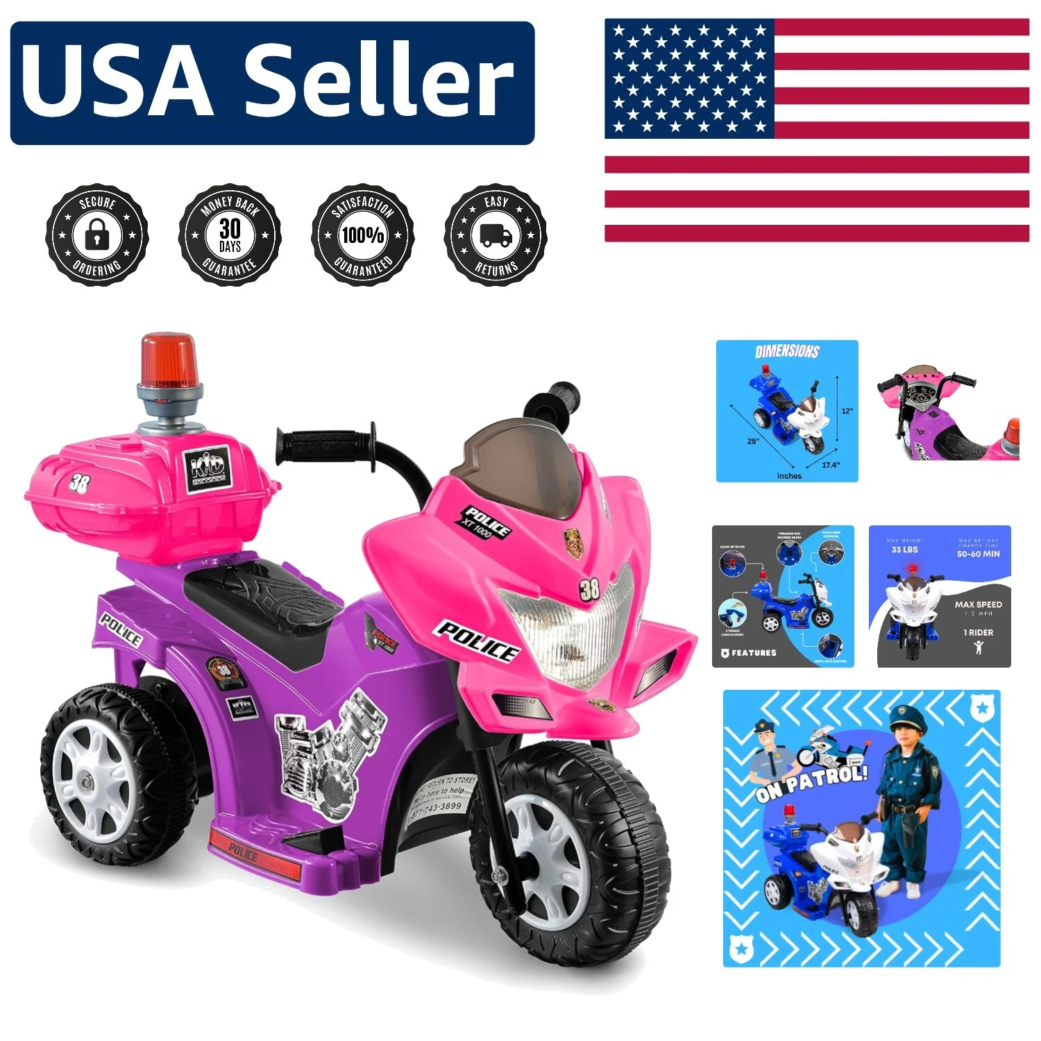 6V Purple and Pink Patrol Ride-On Car for Toddlers 18+ Months - Image 11