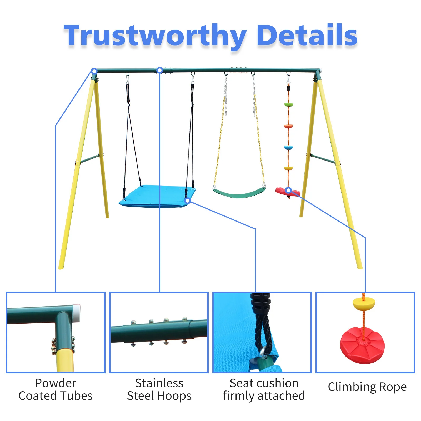 Indoor & Outdoor Metal Swing Set with Safety Belt for Backyard Play - Image 5