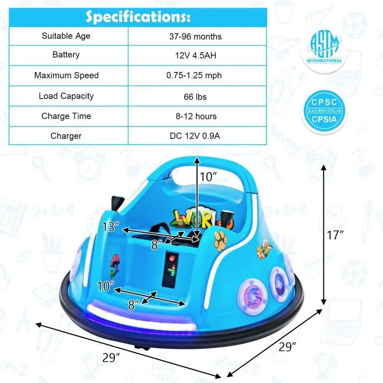 Interactive 12V Bumper Car for Kids with Remote Control, LED Lights, and Music - Image 4