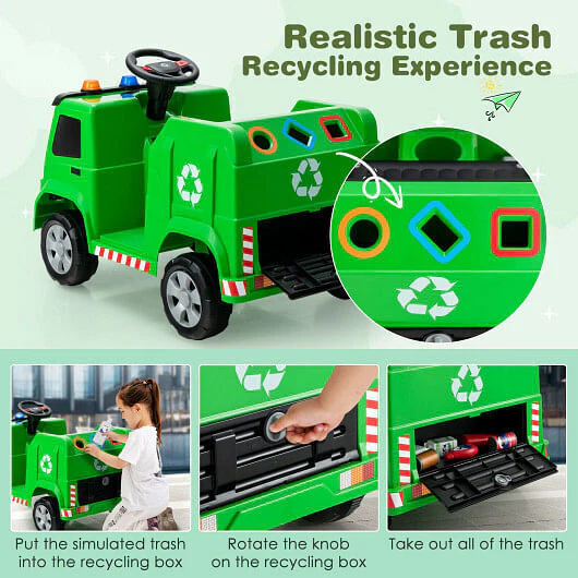 Interactive 12V Garbage Truck for Kids with Flashing Lights and Recycling Accessories - Image 3