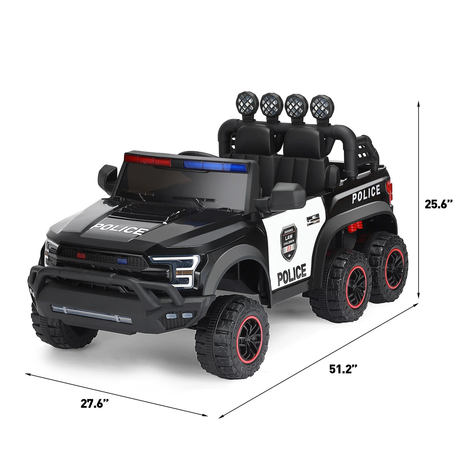 Interactive 12V Police Car Ride-On with RC, LED Lights, and Intercom - 6 Wheel Truck for Kids - Image 2