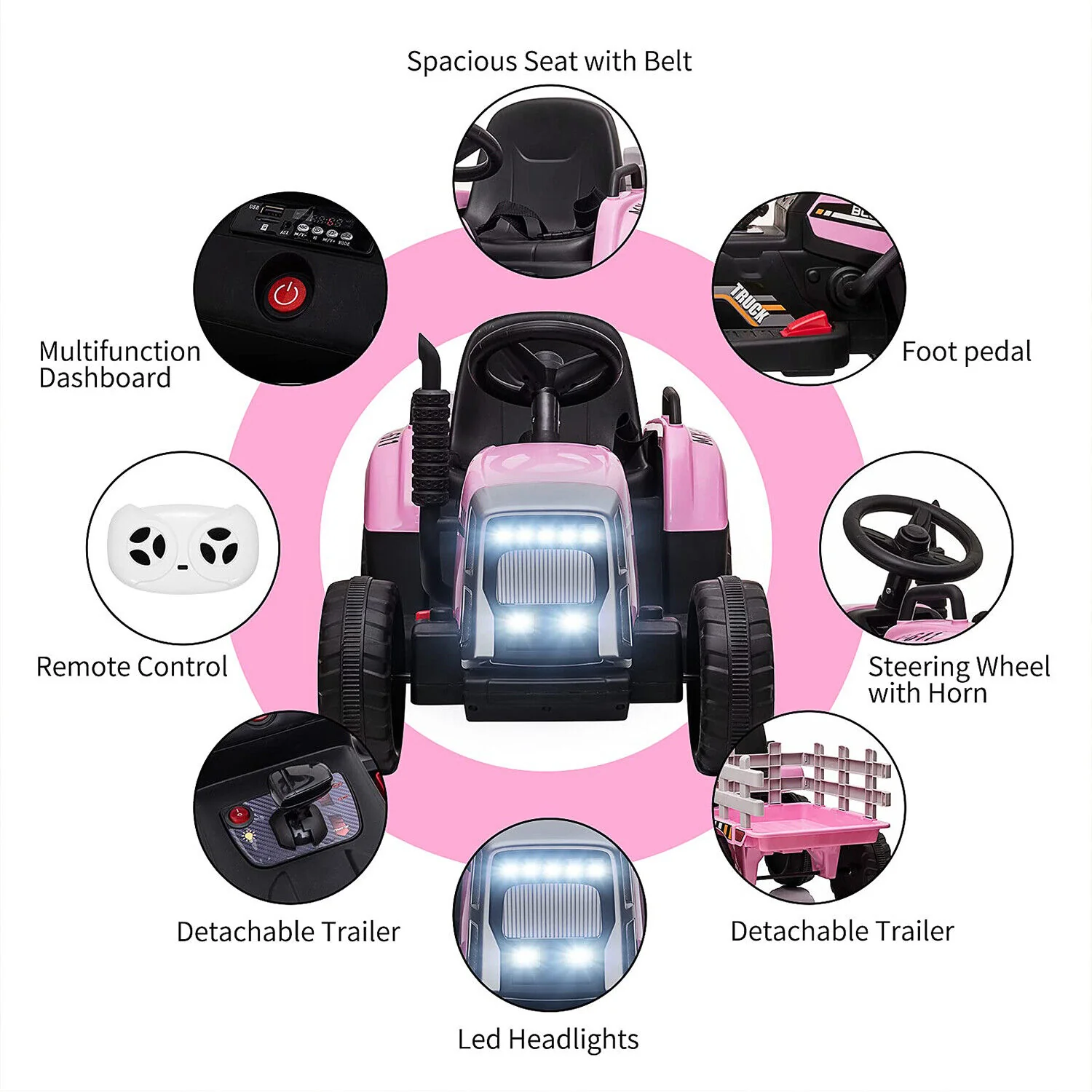 Interactive 12V Ride-On Tractor Trailer for Kids with Remote Control and MP3 Player - Image 3