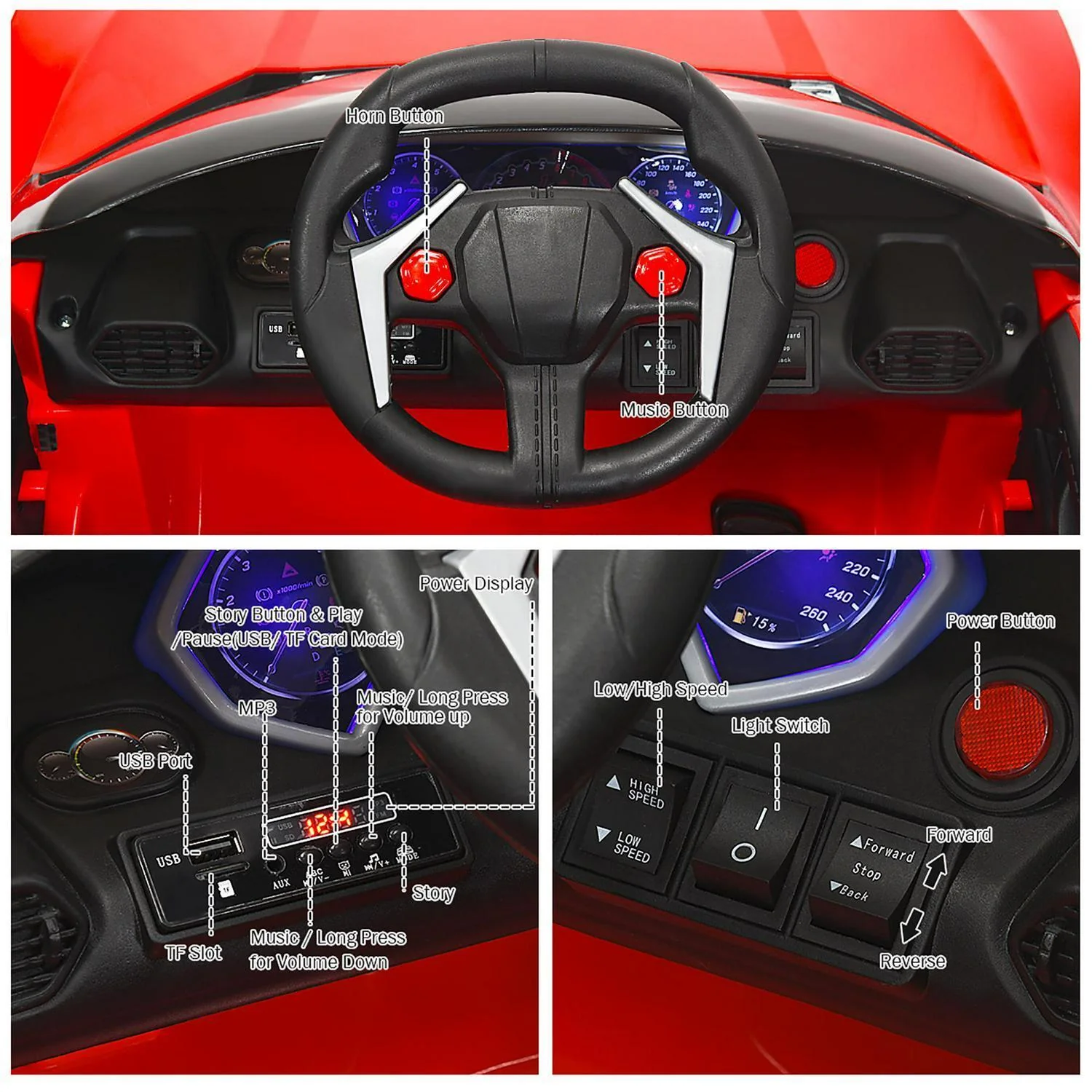 Interactive 2.4G RC Electric Car for Kids with Lights, MP3 Player, and Openable Doors - 12V - Image 12