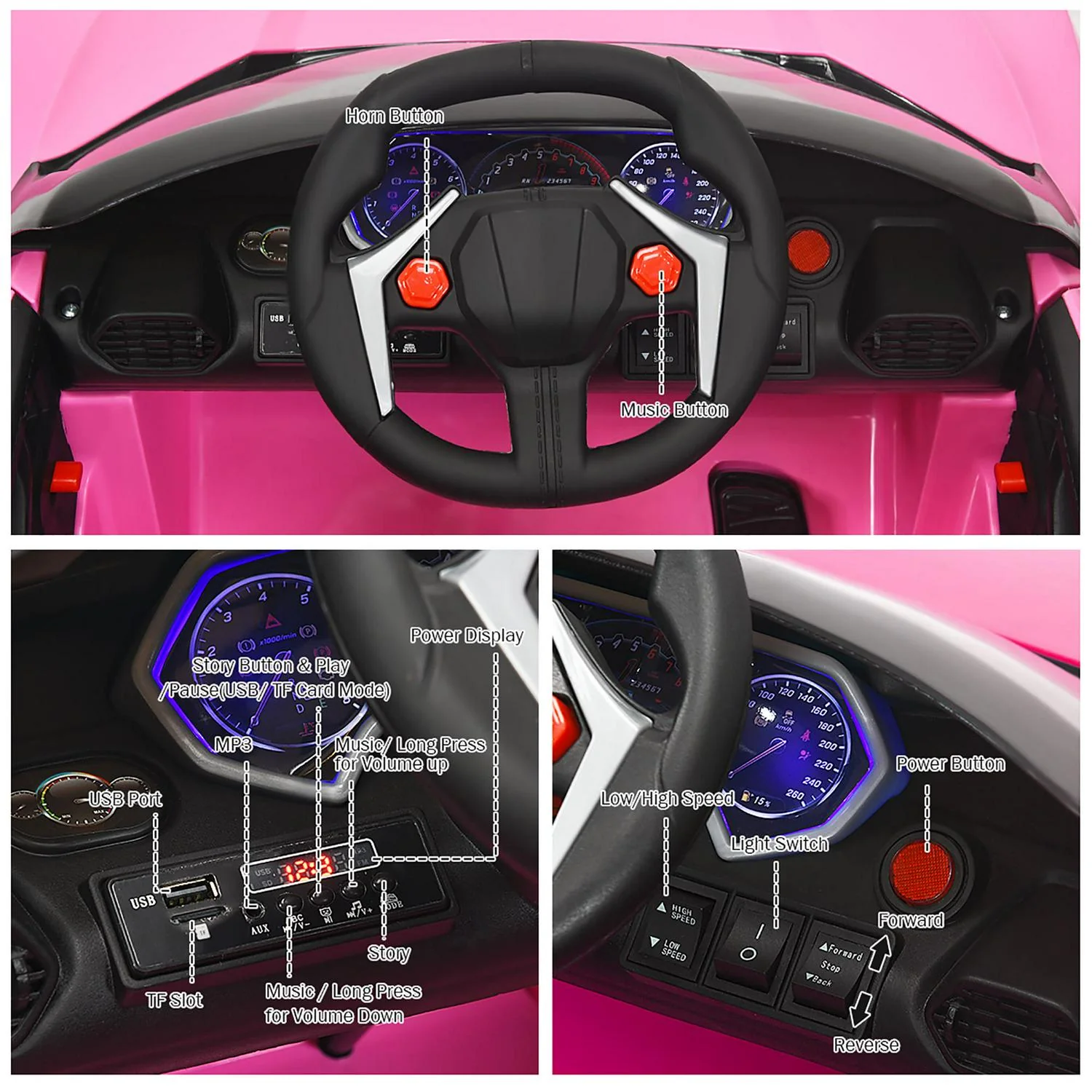 Interactive 2.4G RC Electric Car for Kids with Lights, MP3 Player, and Openable Doors - 12V - Image 22