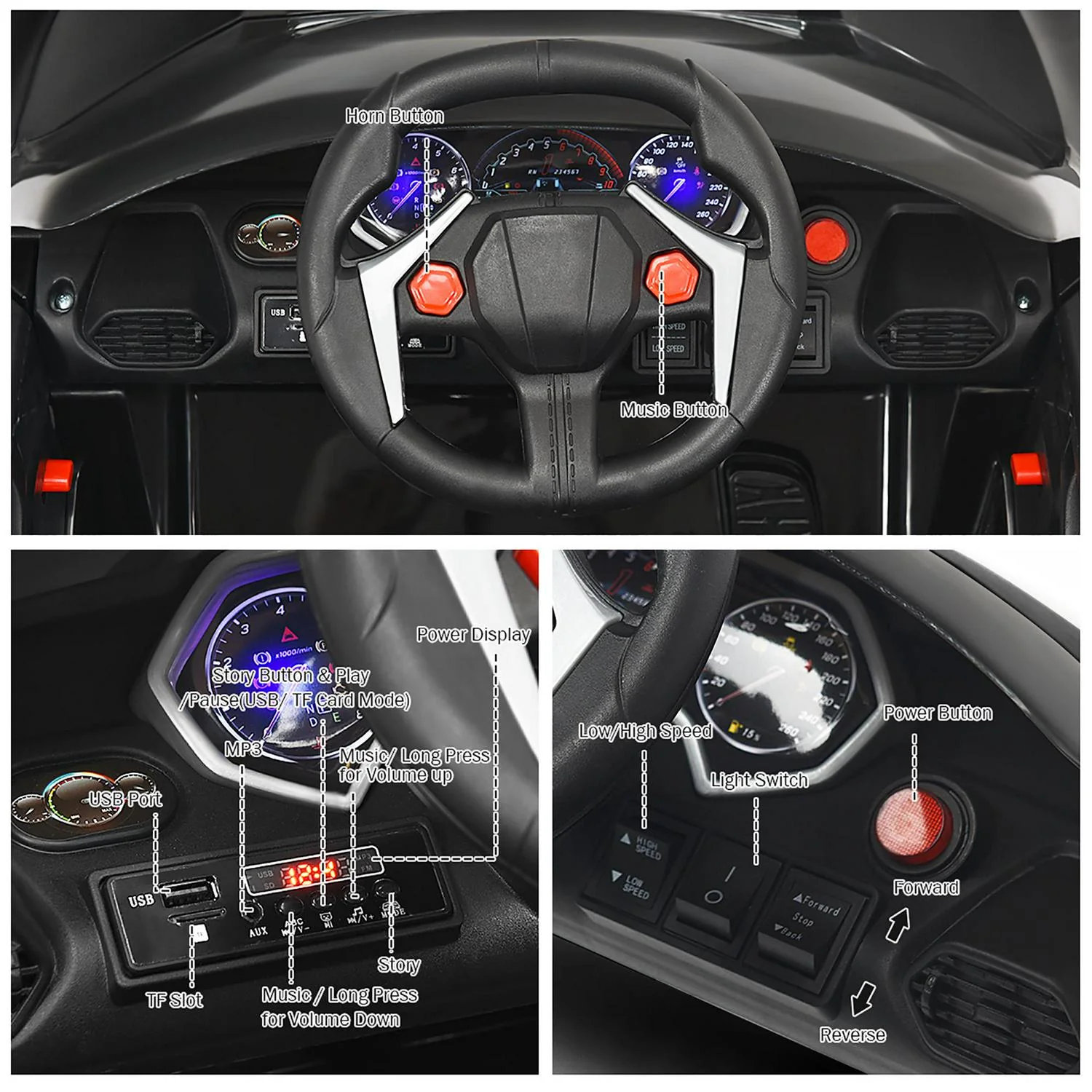 Interactive 2.4G RC Electric Car for Kids with Lights, MP3 Player, and Openable Doors - 12V - Image 42