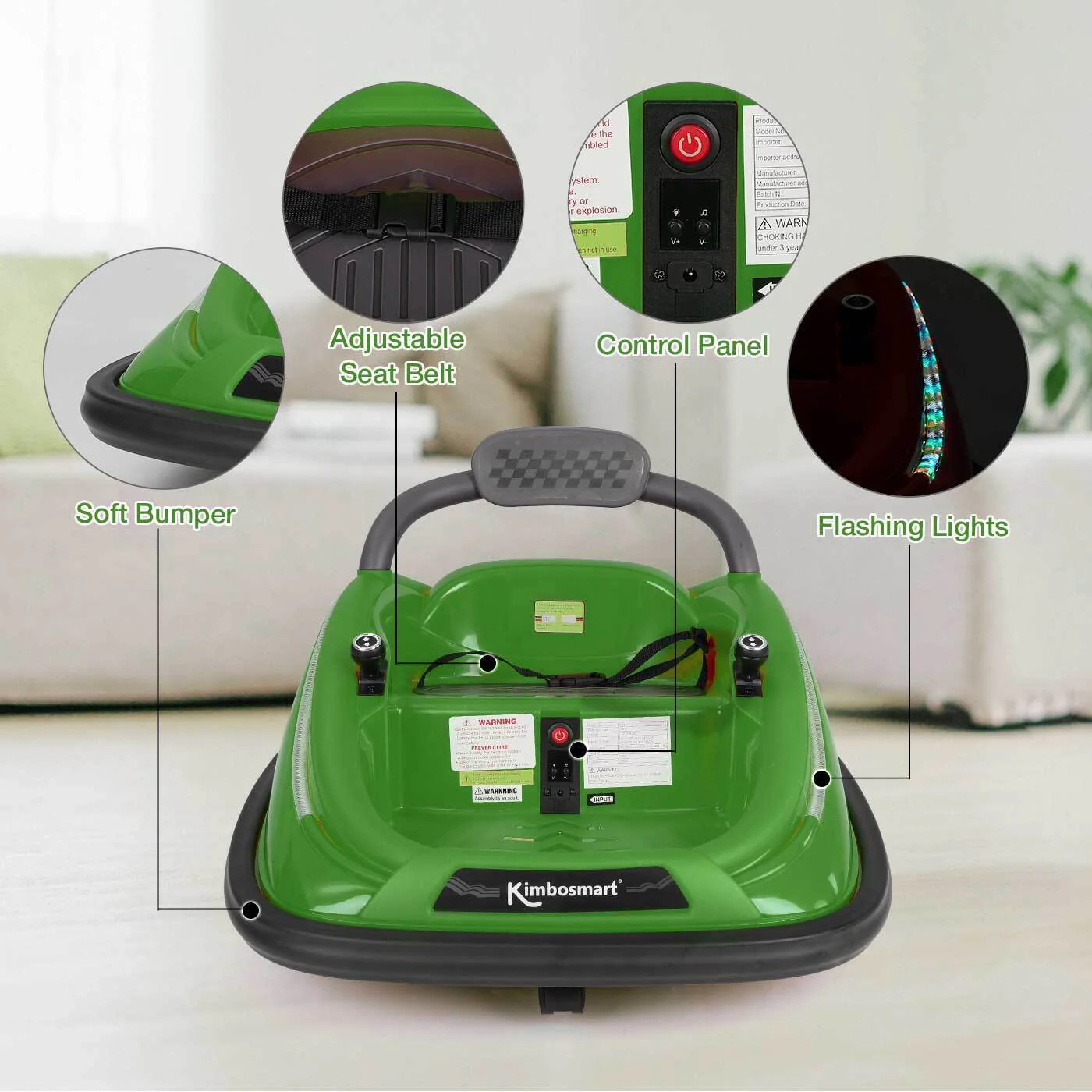 Interactive 6V Bumper Car for Kids with Remote Control, Flashing Lights, Music, and Customizable Stickers - Image 6