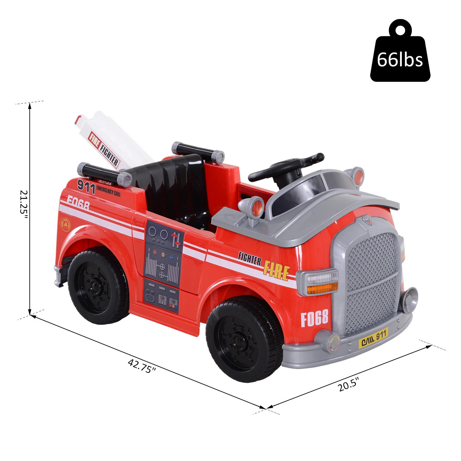 Interactive 6v Electric Fire Truck for Kids with Remote Control and Music - Image 2