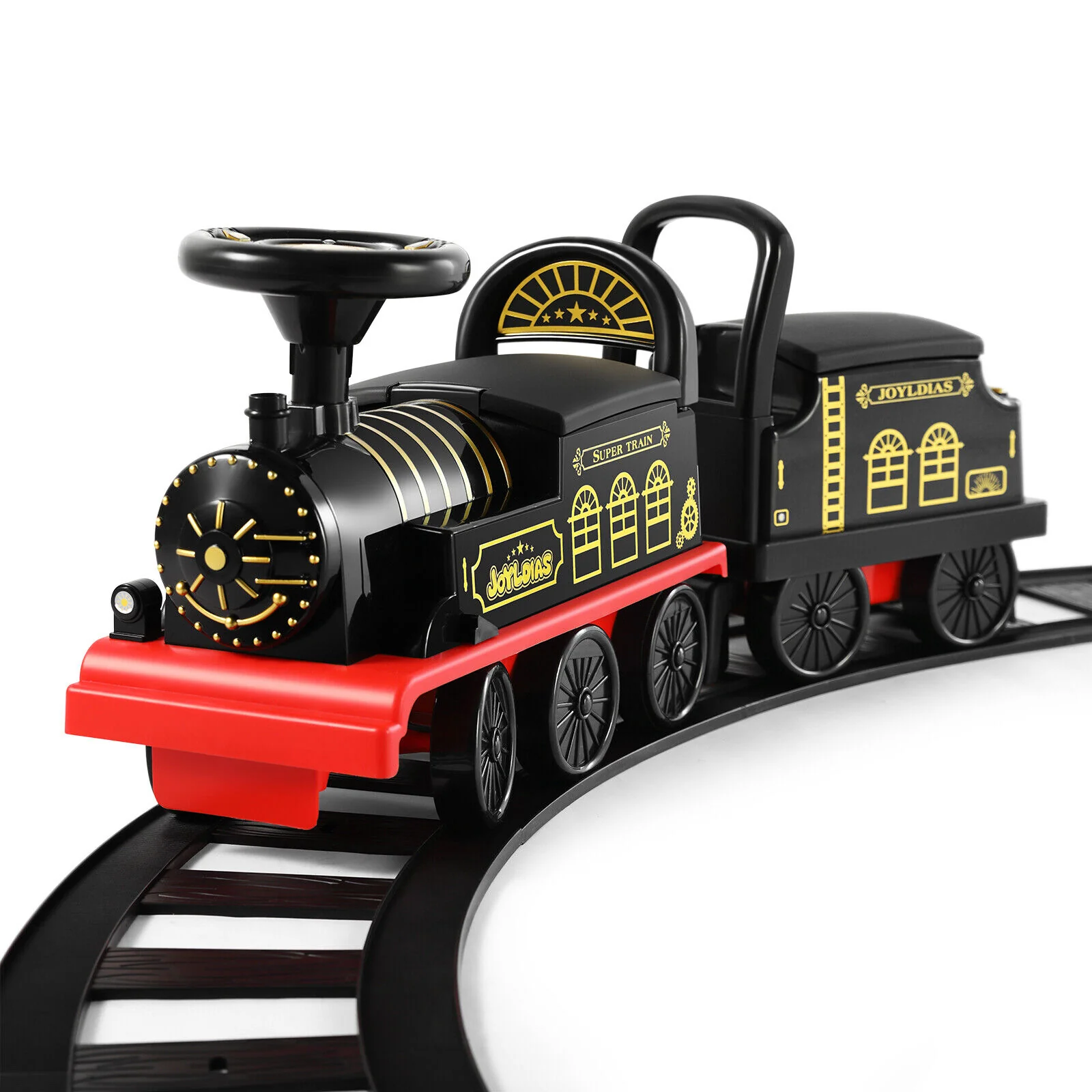 Interactive 6V Electric Kids Train Set with Track, Carriage, Lights, Whistle, Music, Storytelling, and Storage - Image 5