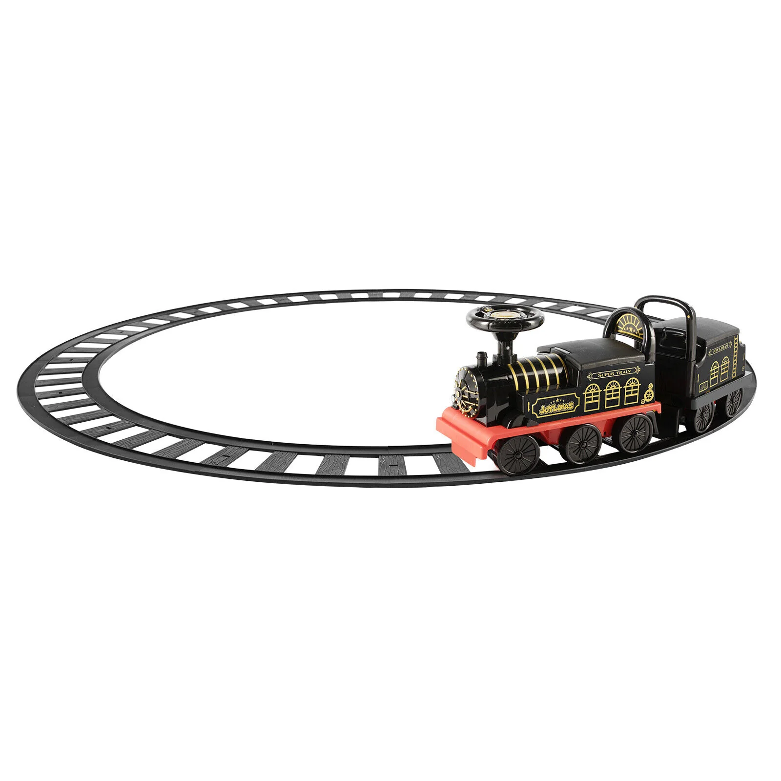 Interactive 6V Electric Kids Train Set with Track, Carriage, Lights, Whistle, Music, Storytelling, and Storage - Image 6