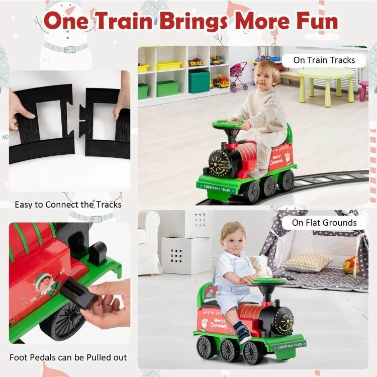 Interactive 6V Kids Ride-On Train with 16-Piece Track Set, Lights, Sounds, and Storage Seat - Image 10
