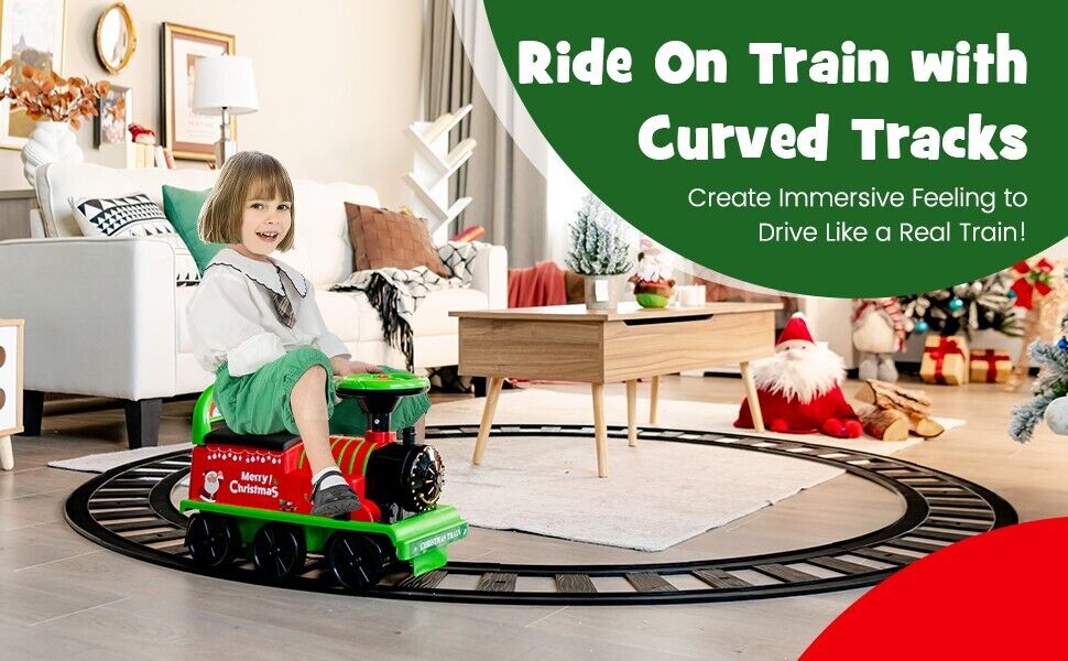 Interactive 6V Kids Ride-On Train with 16-Piece Track Set, Lights, Sounds, and Storage Seat - Image 11