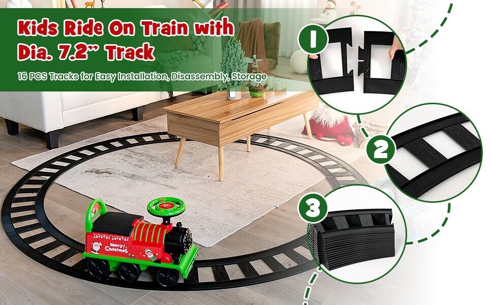 Interactive 6V Kids Ride-On Train with 16-Piece Track Set, Lights, Sounds, and Storage Seat - Image 3