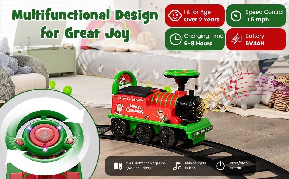 Interactive 6V Kids Ride-On Train with 16-Piece Track Set, Lights, Sounds, and Storage Seat - Image 8