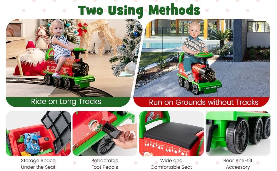 Interactive 6V Kids Ride-On Train with 16-Piece Track Set, Lights, Sounds, and Storage Seat - Image 9