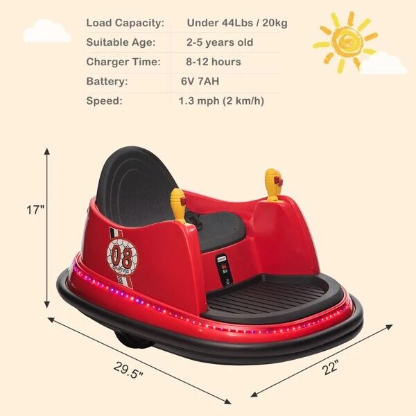Interactive LED Bumper Car for Kids and Toddlers with Remote Control - Red - Image 4