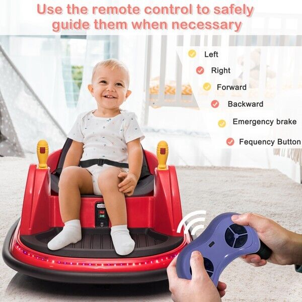 Interactive LED Bumper Car for Kids and Toddlers with Remote Control - Red - Image 5