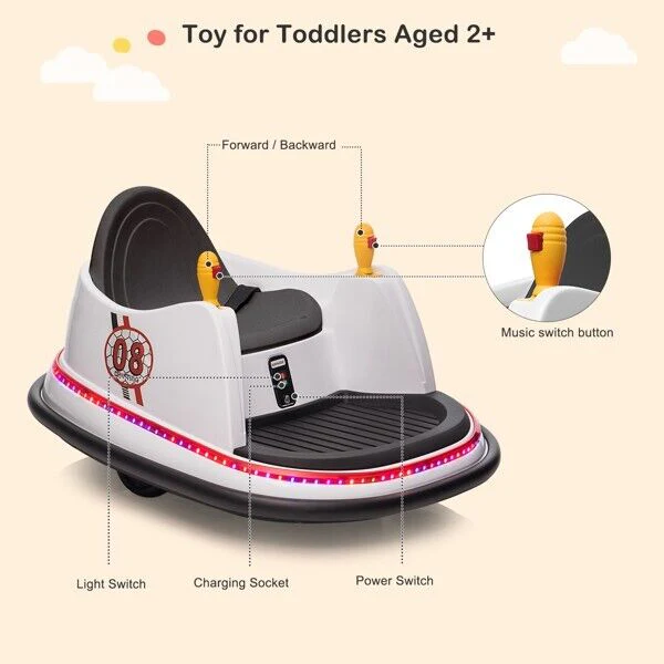 Interactive LED Bumper Car for Kids and Toddlers with Remote Control - White - Image 4