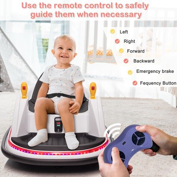 Interactive LED Bumper Car for Kids and Toddlers with Remote Control - White - Image 5