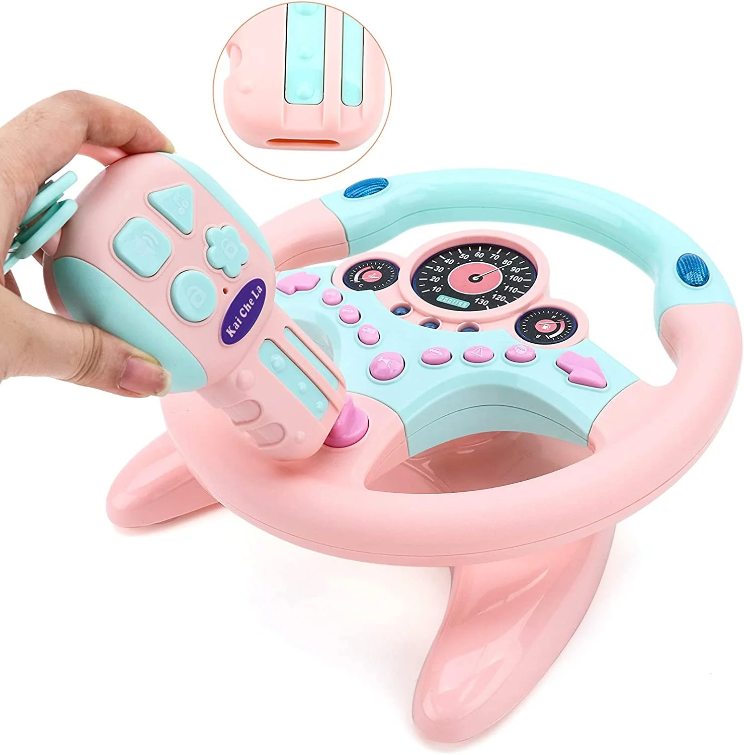 Interactive Pink Backseat Steering Wheel Toy with Lights, Music, and Pretend Car Key - Image 3