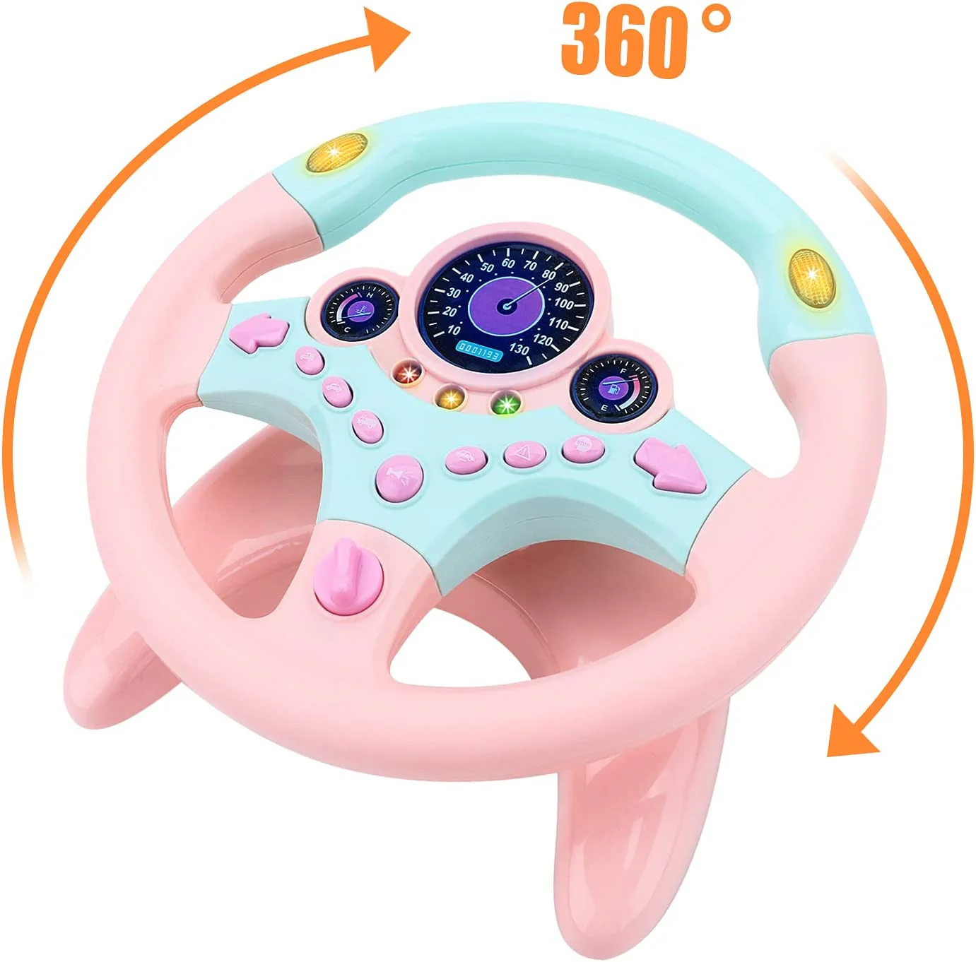 Interactive Pink Backseat Steering Wheel Toy with Lights, Music, and Pretend Car Key - Image 7