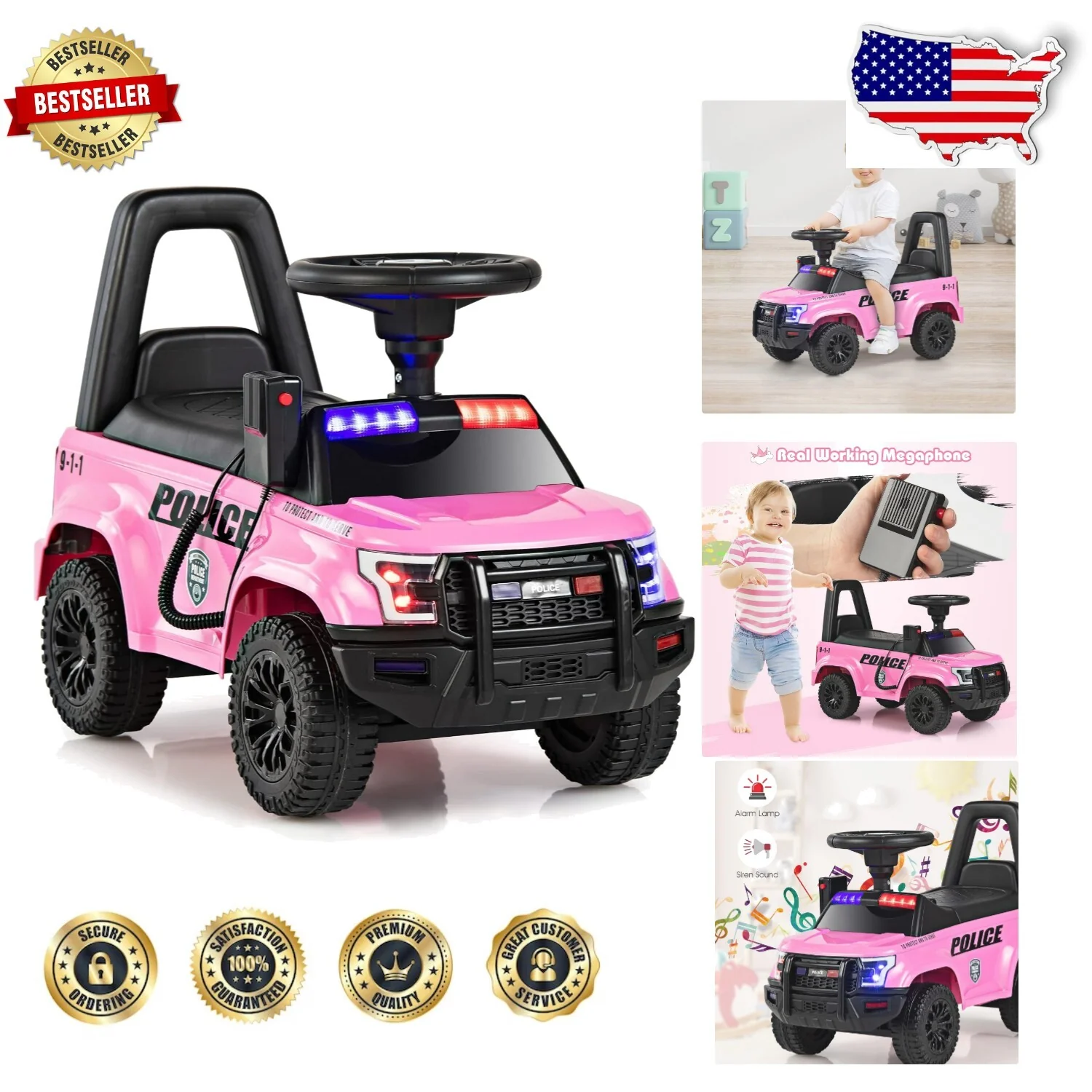 Interactive Police Car Toy for Kids with Slide, Push Function, and Under-Seat Storage - Image 12