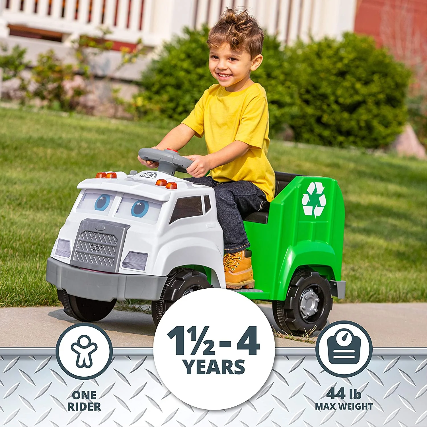 Interactive Toddler Recycling Truck Ride-On Toy by Kid Trax - Perfect for Kids Ages 1 and Up! - Image 3
