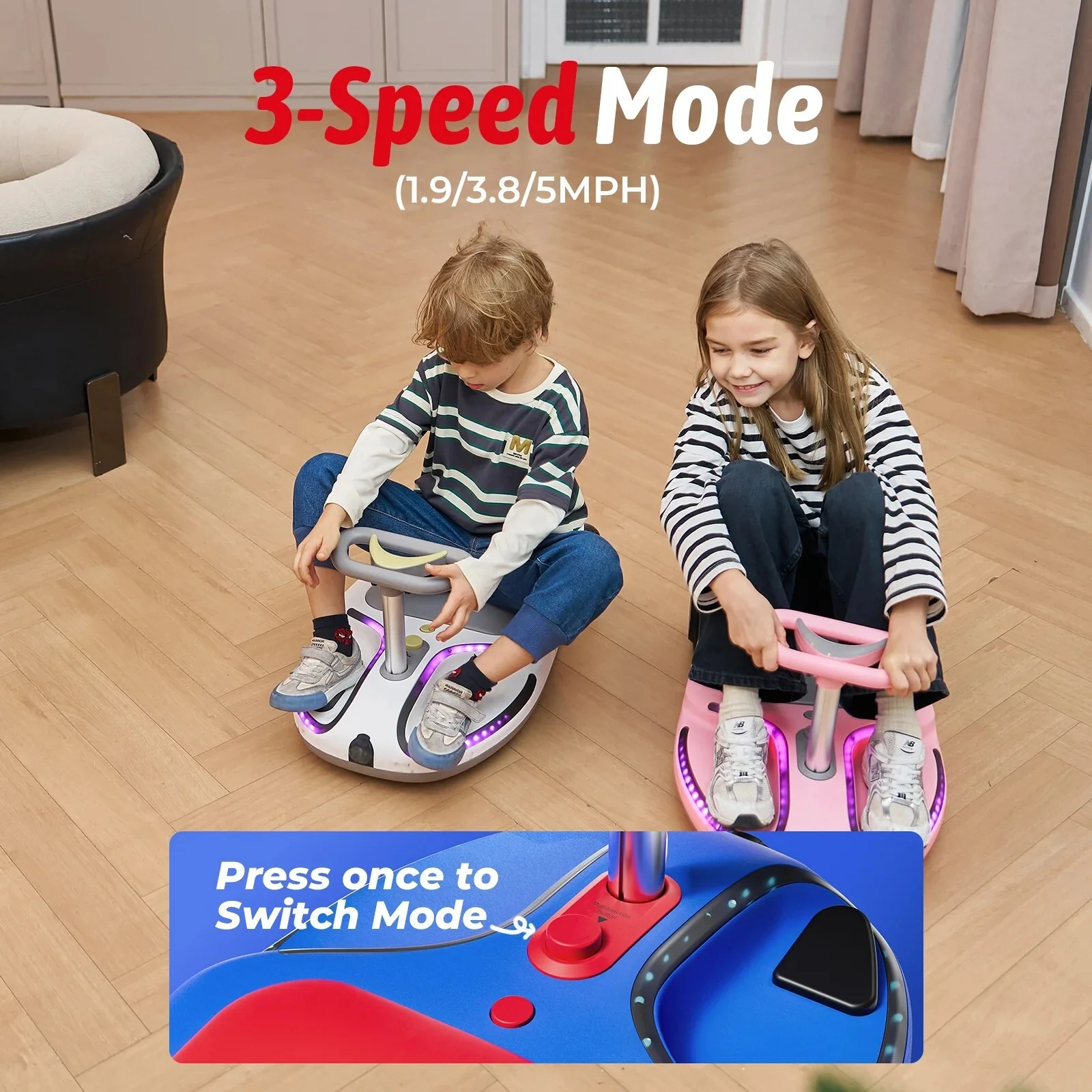 Electric Swing Car with 180W Motor and 3 Speed Modes for Kids Ages 3+ - Image 6