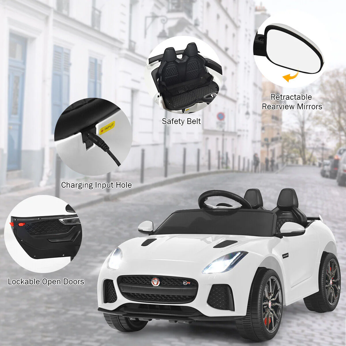 Jaguar F-Type SVR 12V Licensed Kids Ride On Car with Lights, Music, and Remote Control - White - Image 10