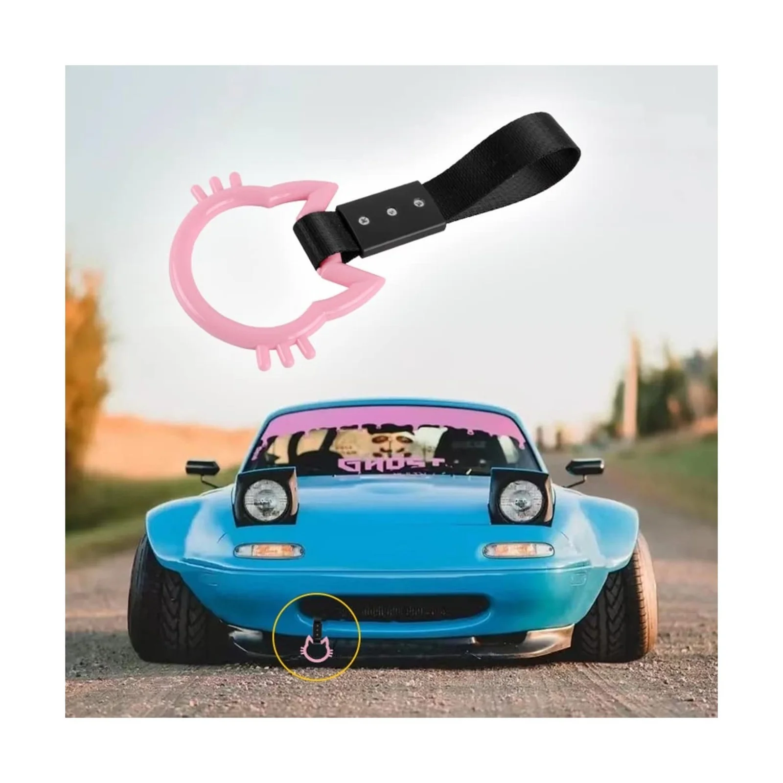 JDM Kitty Cat Drift Charm Tsurikawa Ring Strap - Single Piece - PKBK - Image 5