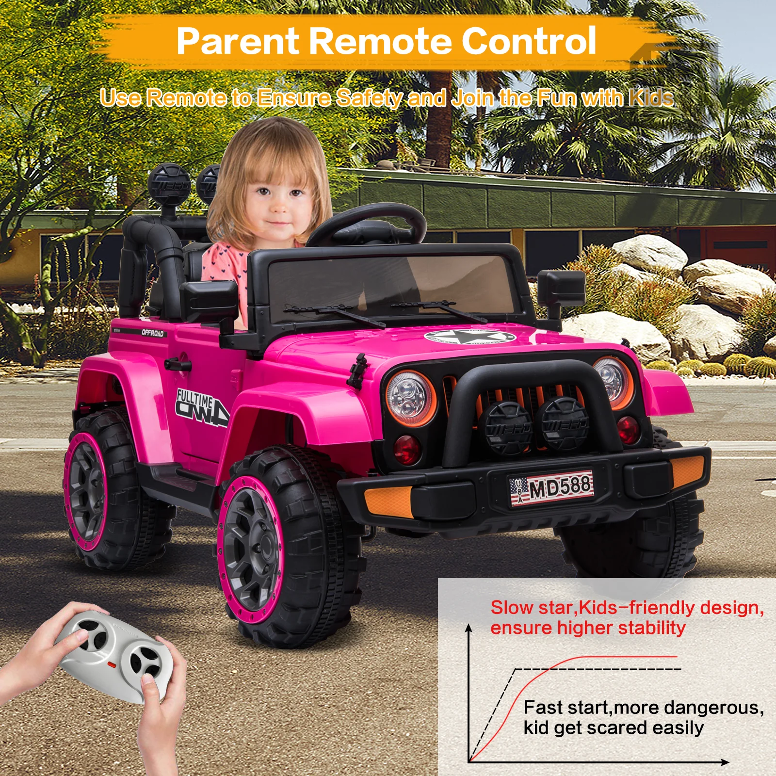 Jeep Kids Ride On Car with Parent Remote Control, Customizable Stickers, and LED Lights - 12V - Image 54