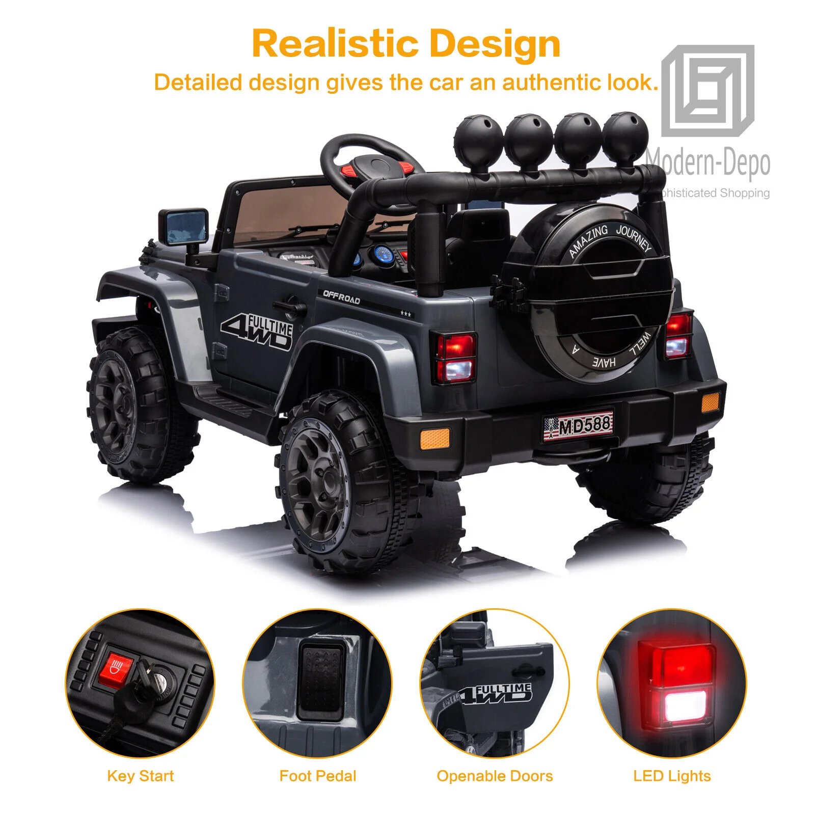 Jeep Kids Ride On Car with Parent Remote Control, Customizable Stickers, and LED Lights - 12V - Image 7