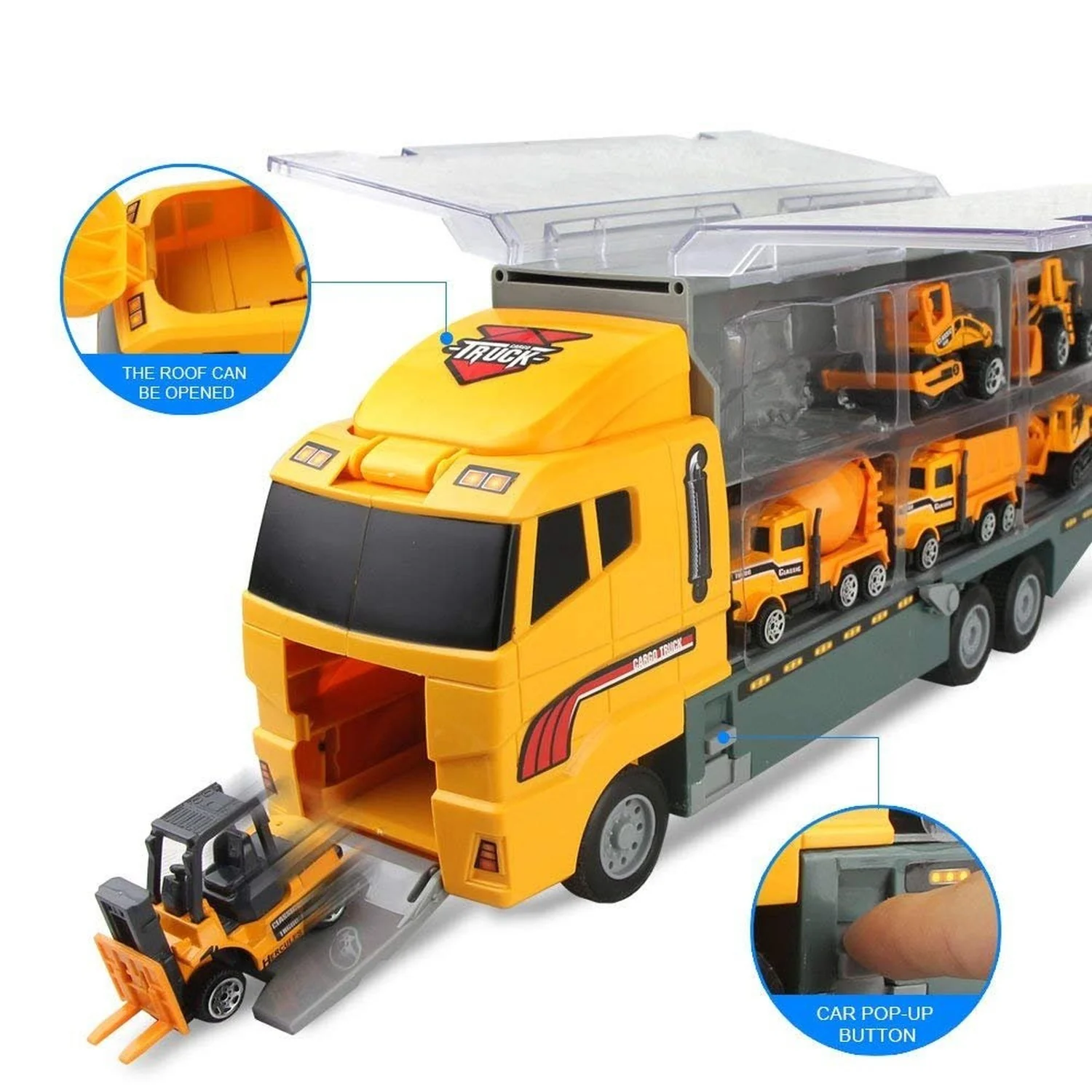 Jenilily Construction Toy Truck Die-cast Vehicle Transporter Set with Excavator - Image 5