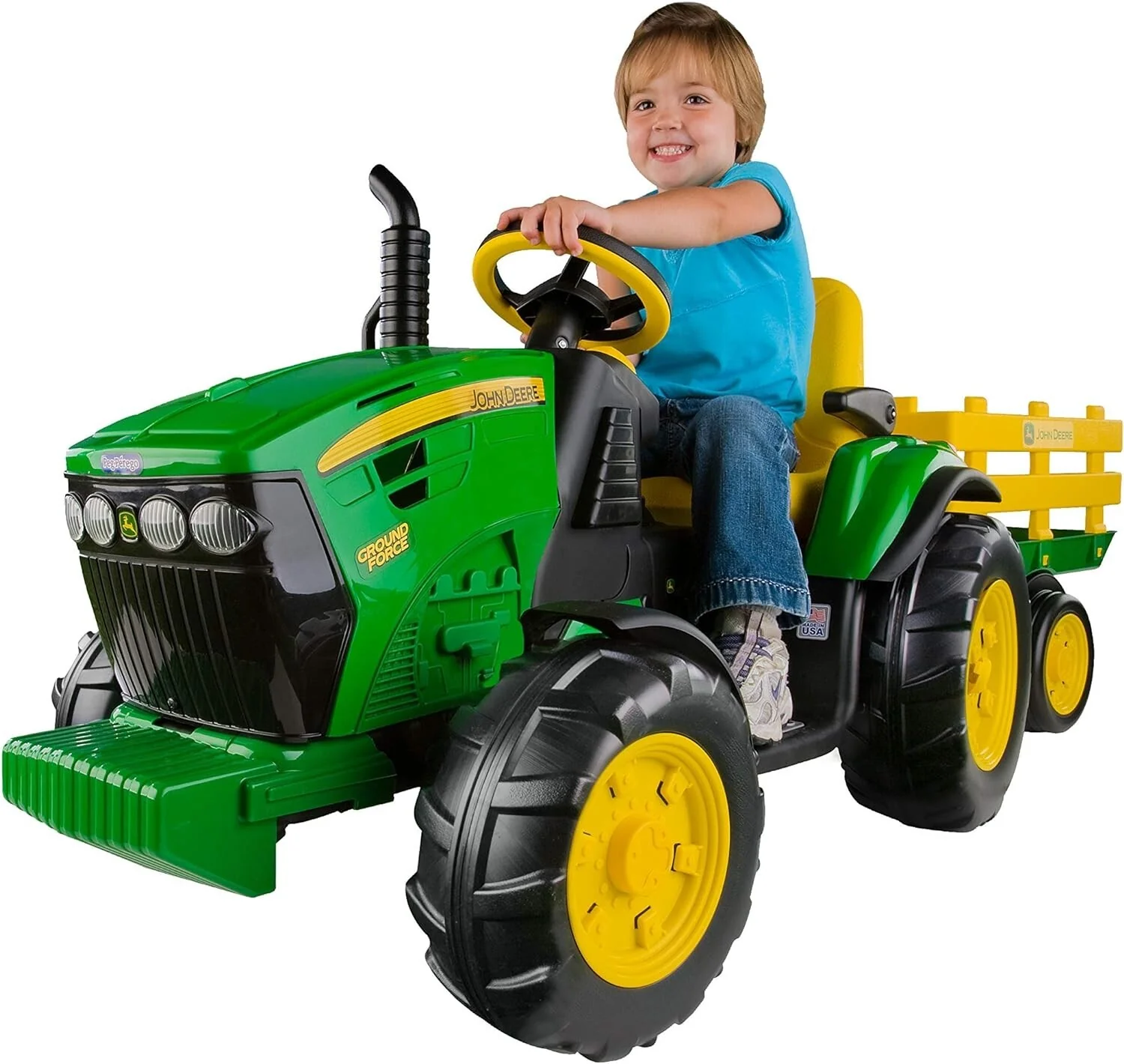 John Deere 12V Ground Force Ride-On Tractor with Trailer - Image 9