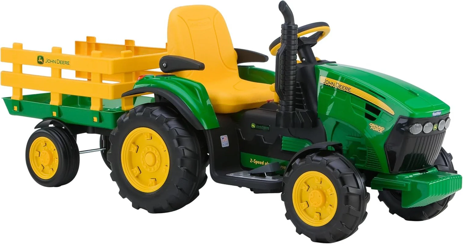 John Deere 12V Ground Force Ride-On Tractor with Trailer - Image 8