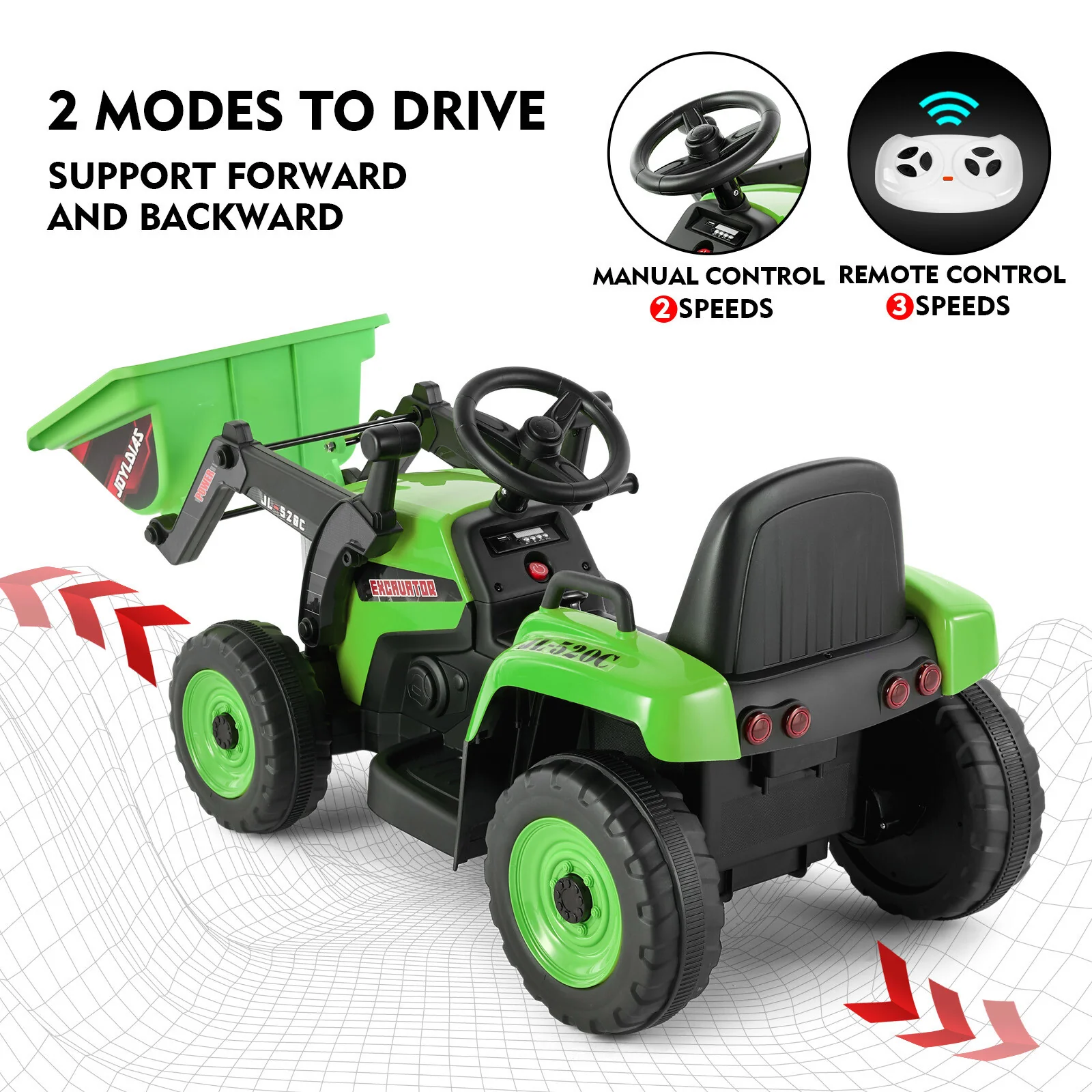 12V Battery Powered Kids Ride-On Excavator Truck Digger with 3 Speeds, Music, and Remote Control - Image 31