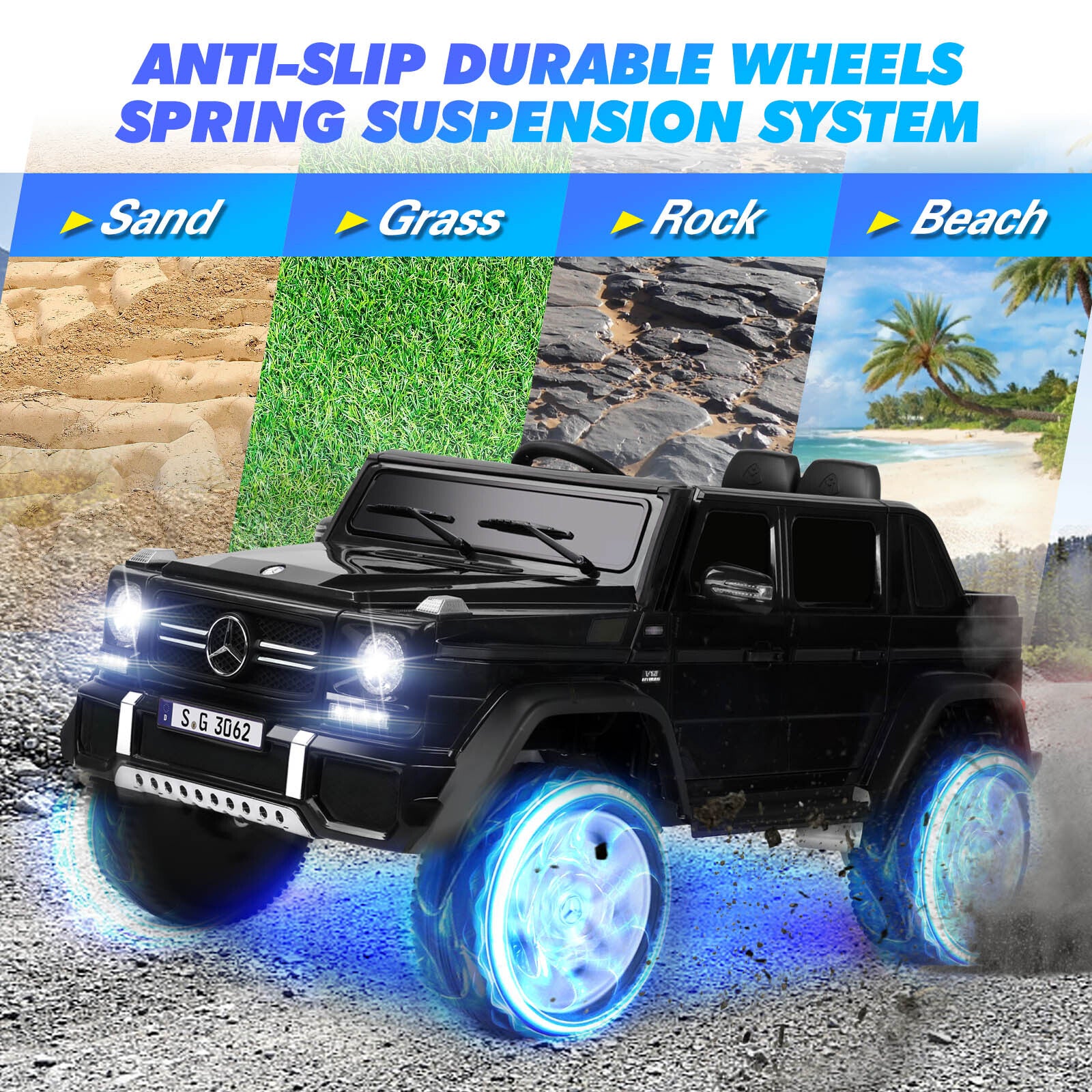 12V Black Kids Ride-On Car Truck with Battery, LED Lights, Music, and Remote Control - Image 10
