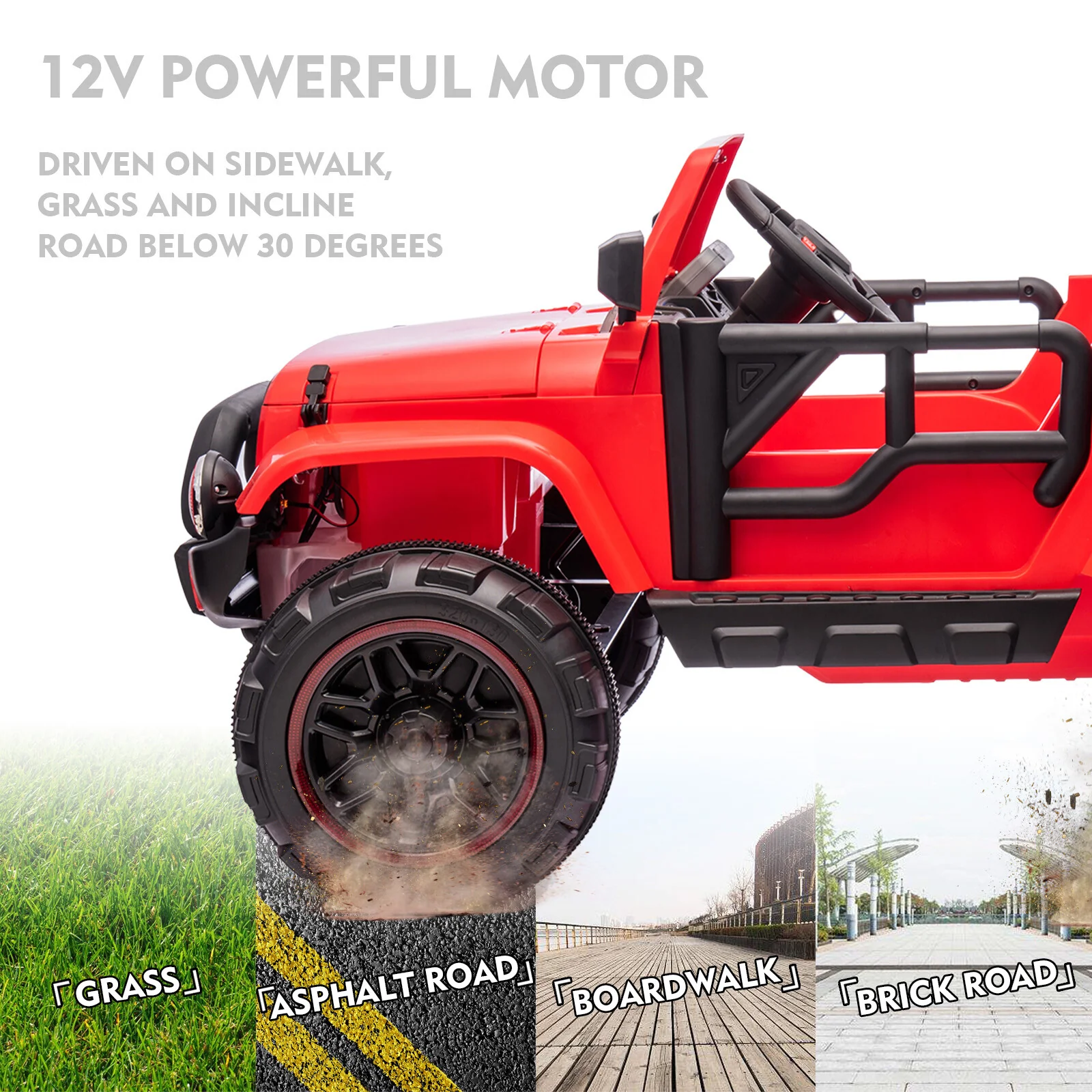 12V Kids Electric Ride-On Jeep Truck with Remote Control and Music, Available in Pink, Black, and Red - Image 8