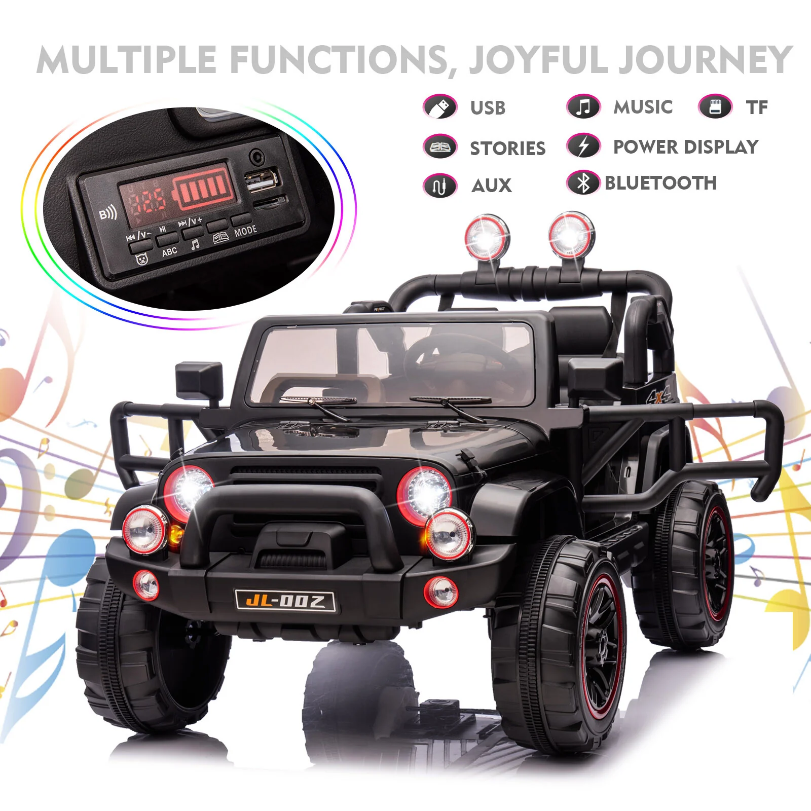 12V Black Kids Ride-On Truck with 3 Speeds, LED Lights, MP3, and Remote Control - Image 10