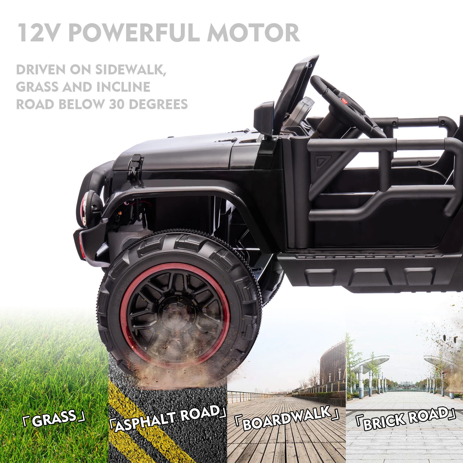 12V Black Kids Ride-On Truck with 3 Speeds, LED Lights, MP3, and Remote Control - Image 11