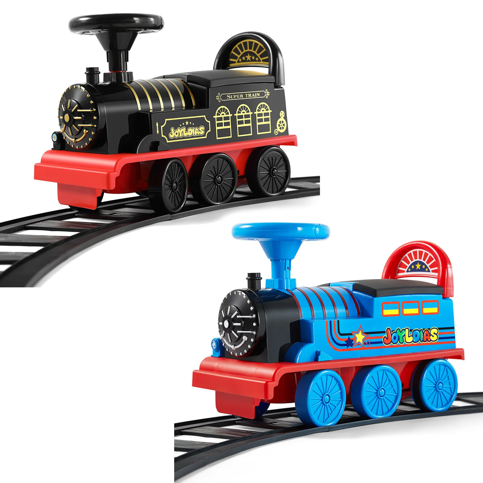 6V Kids Electric Ride-On Train with Tracks, Music & Lights for Ages 1–3 – Black/Blue - Image 14