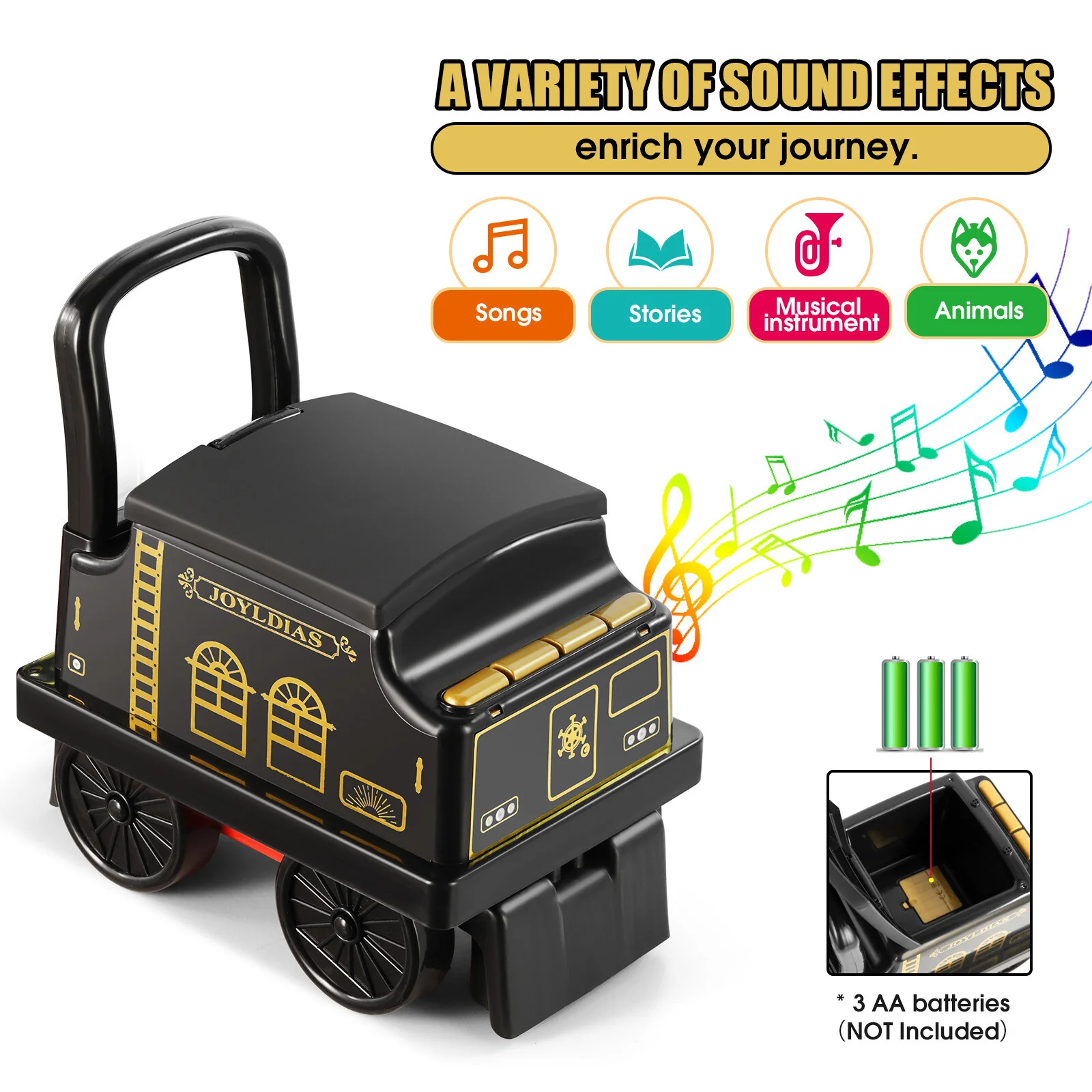 6V Electric Ride-On Train for Kids Ages 1–3 with Track, Lights and Music – Black/Blue - Image 10