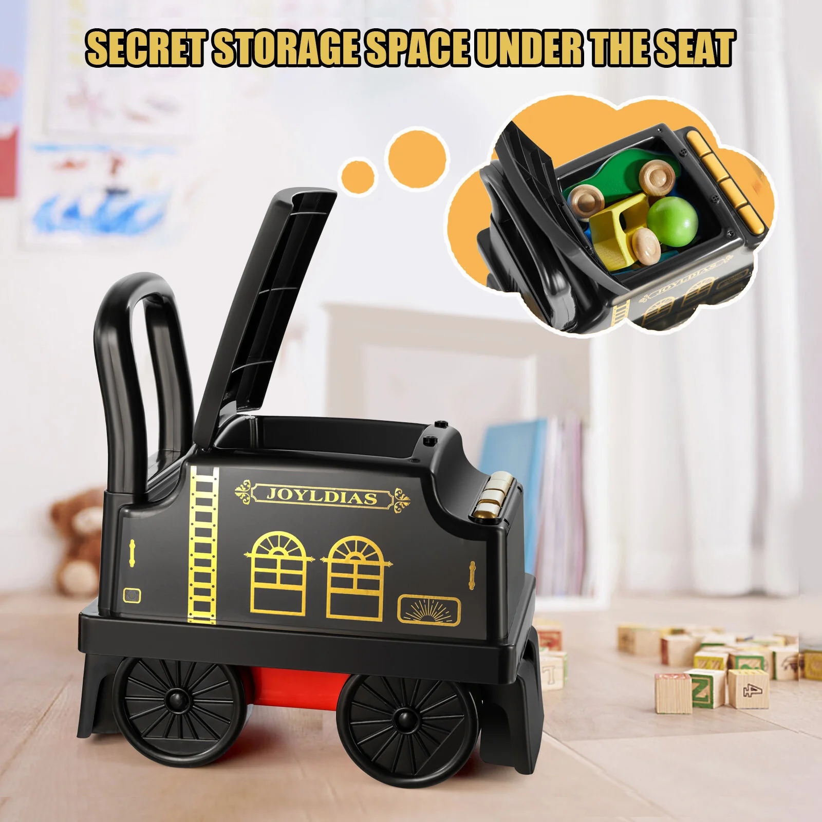 6V Electric Ride-On Train for Kids Ages 1–3 with Track, Lights and Music – Black/Blue - Image 9