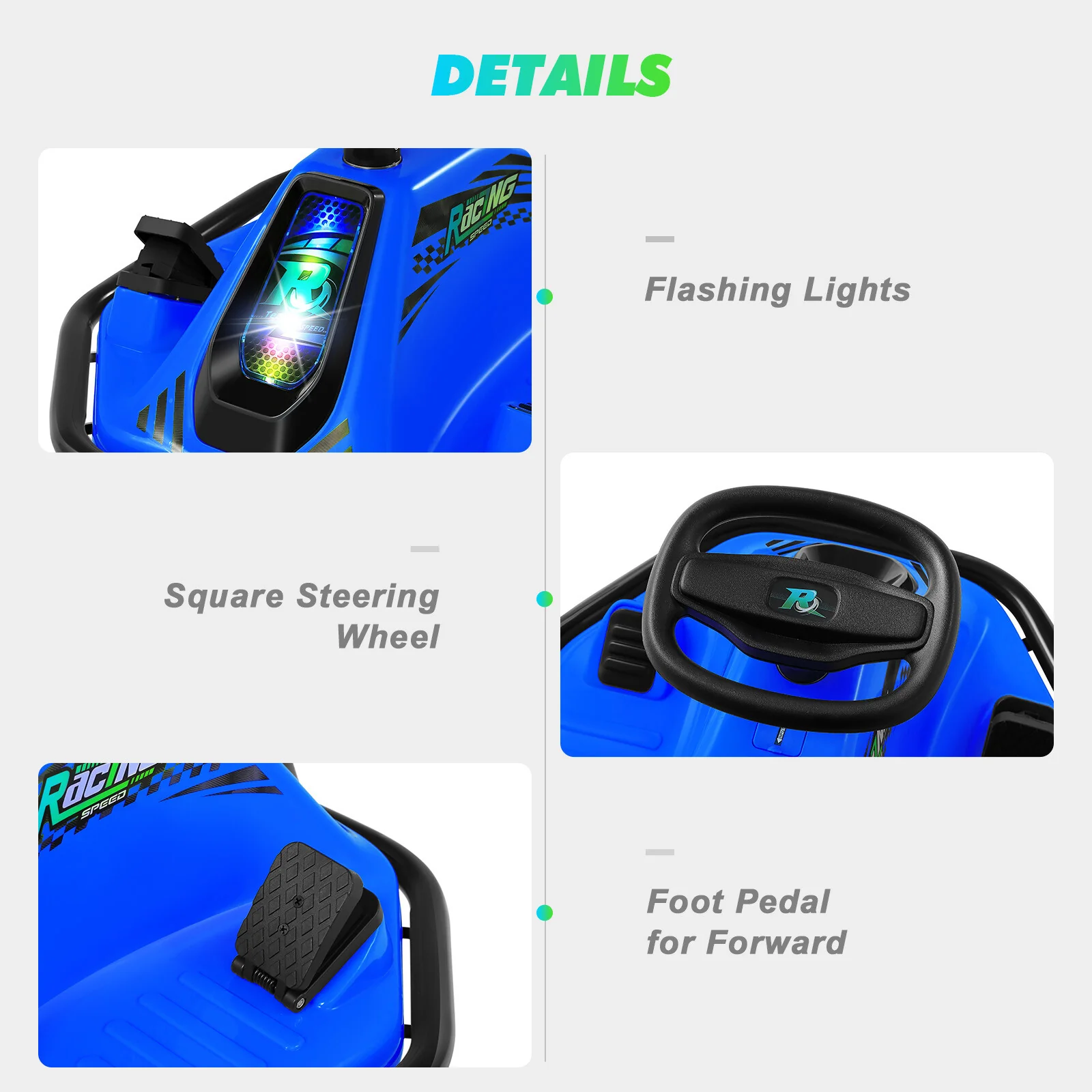 Blue 24V Electric Kids 360° Drifting Ride-On Go-Kart with Variable Speed - Image 12