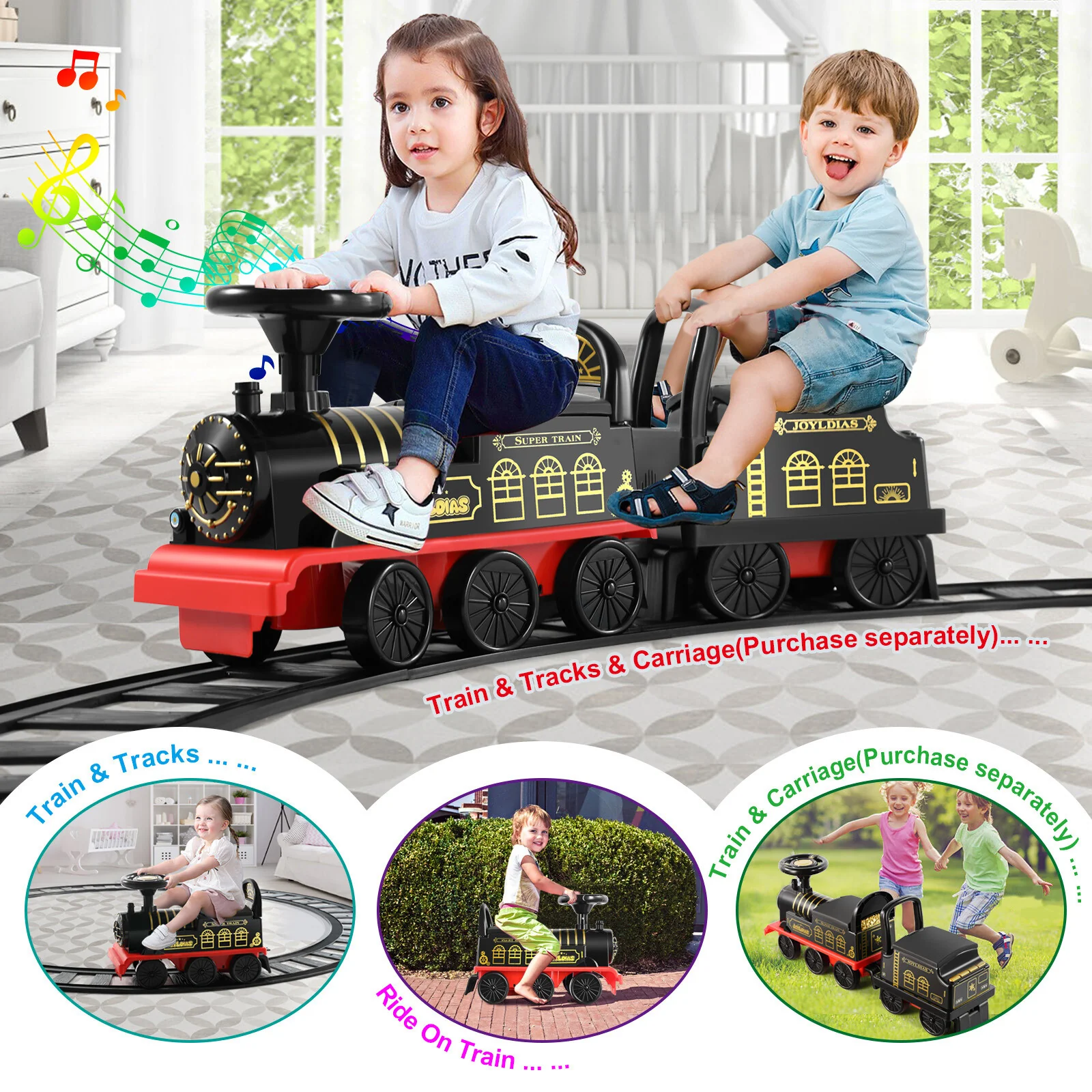 6V Electric Ride-On Train Toy for Kids with Tracks, Music, Lights and Whistle
