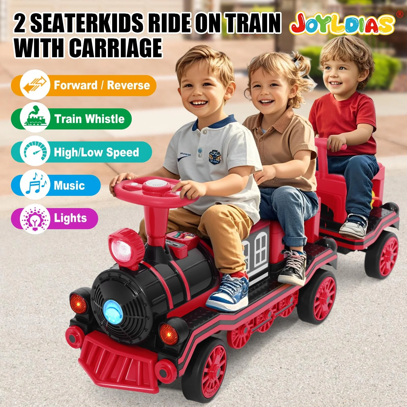 Large 2-Seater Red 12V Kids Electric Ride-On Train with Carriage and Music - Image 4