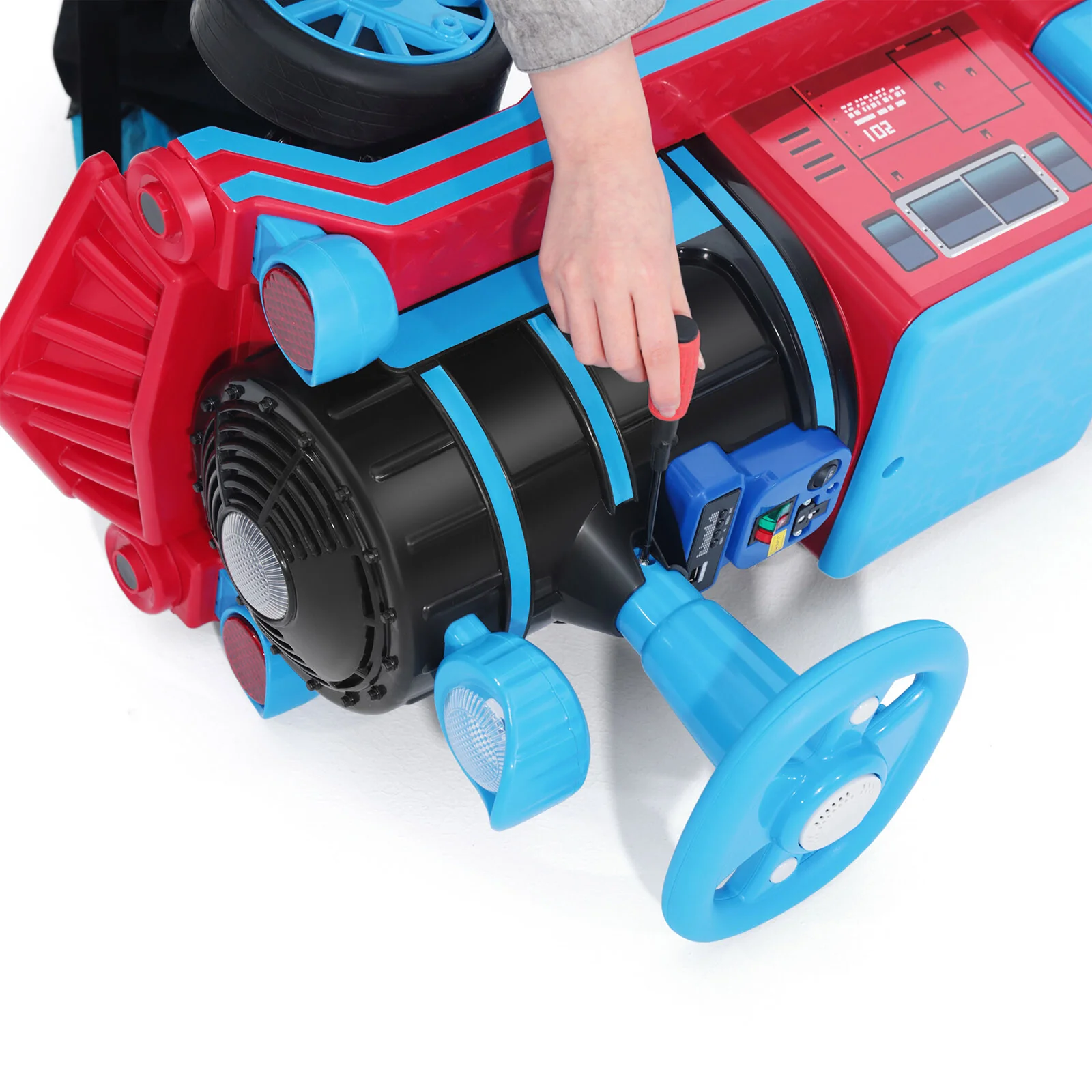 Large 12V Electric 2-Seater Blue Kids Ride-On Train with Carriage and 2 Speeds - Image 14