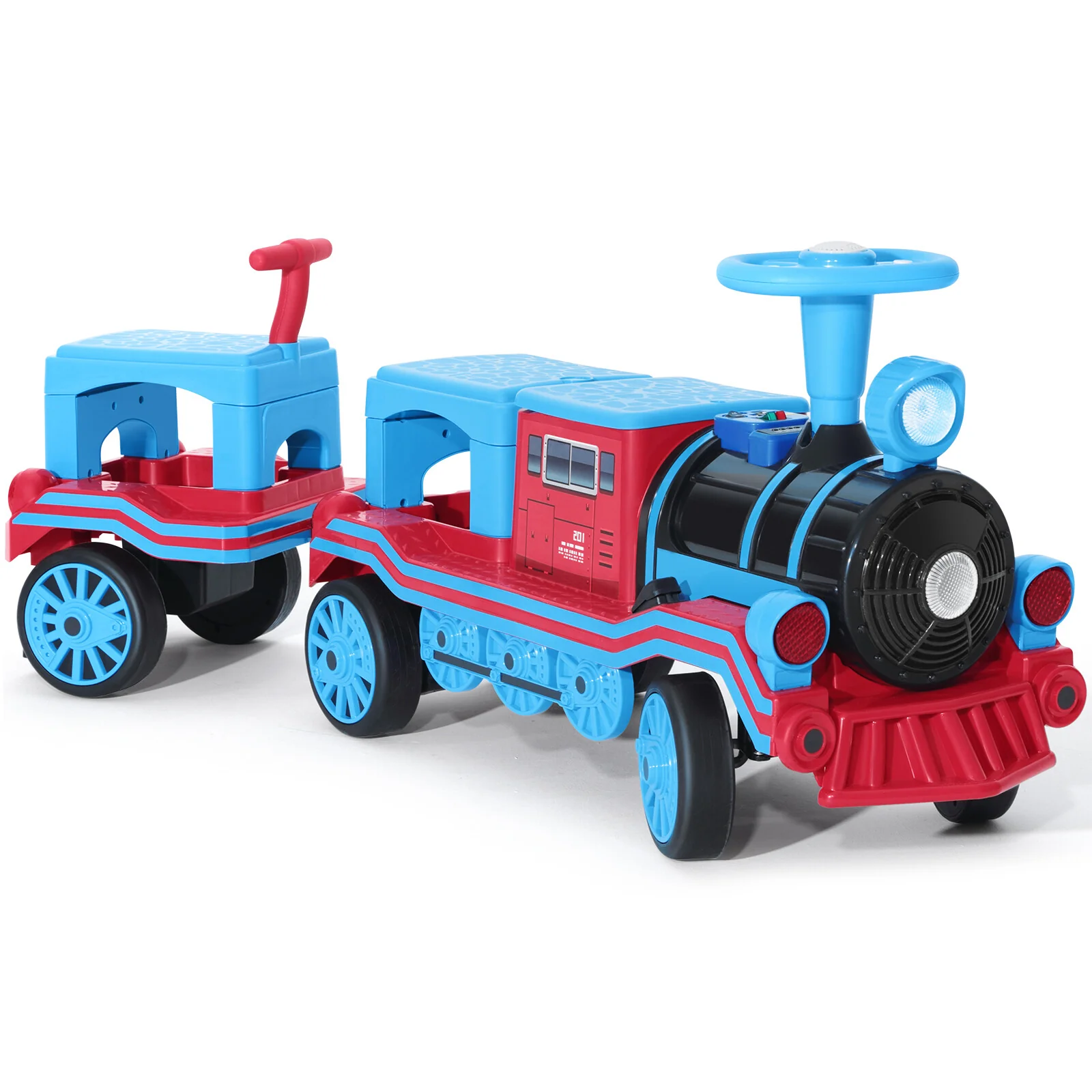 Large 12V Electric 2-Seater Blue Kids Ride-On Train with Carriage and 2 Speeds - Image 20