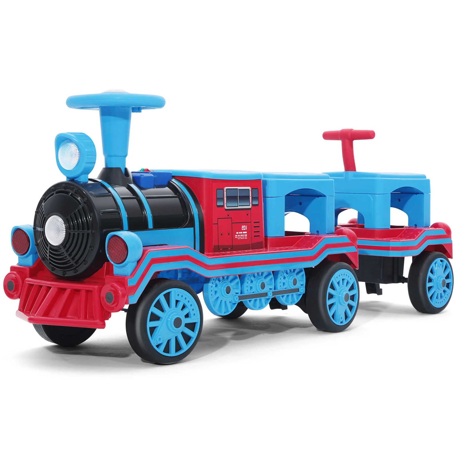 Large 12V Electric 2-Seater Blue Kids Ride-On Train with Carriage and 2 Speeds - Image 24