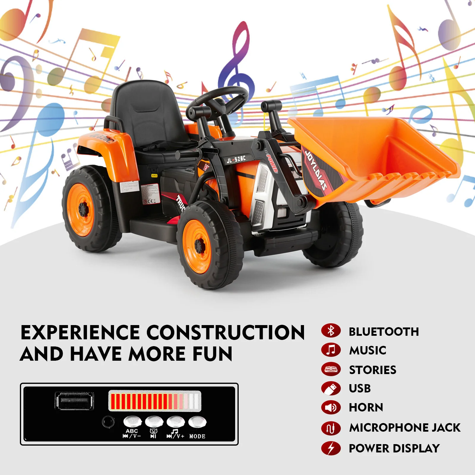 12V Orange Electric Ride-On Excavator with Remote Control for Kids Boys and Girls Gift - Image 5